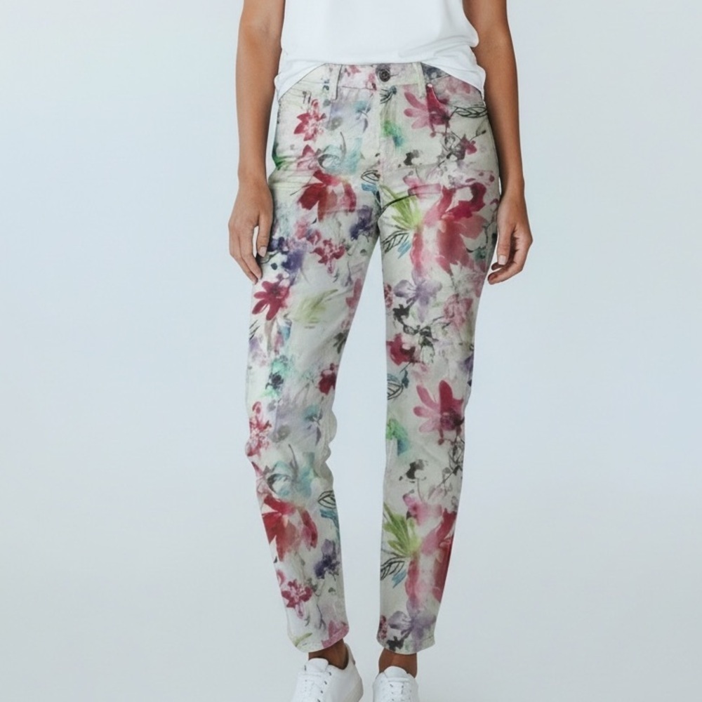 DL1961 Florence Carnival jeans NWOT 28 pink floral 5 pocket style zipper… 360